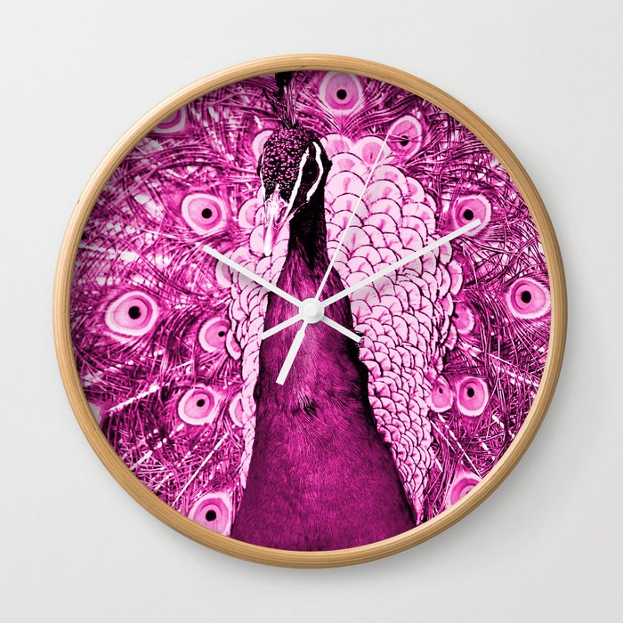 Pink Peacock Wall Clock