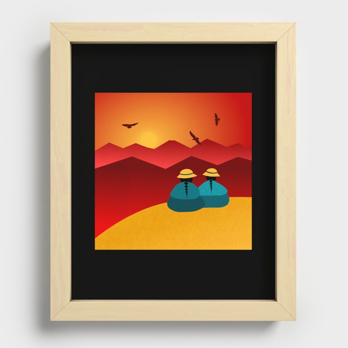two women looking at the horizon Recessed Framed Print