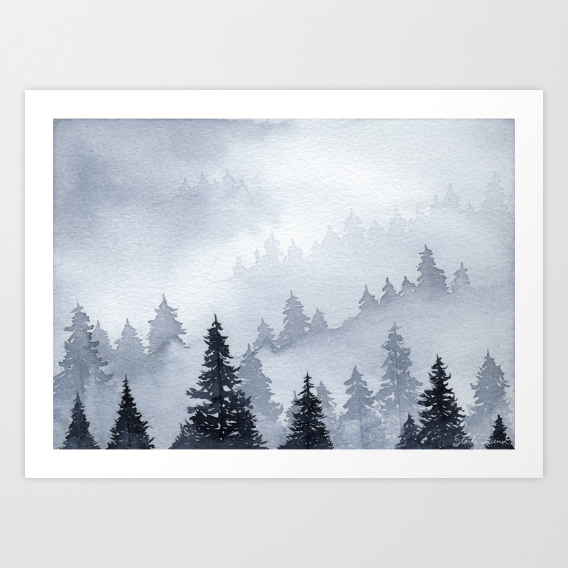 Misty Forest Watercolor Art Print By Dragonstarart Society6 Misty Forest Watercolor Art Print By Dragonstarart Society6