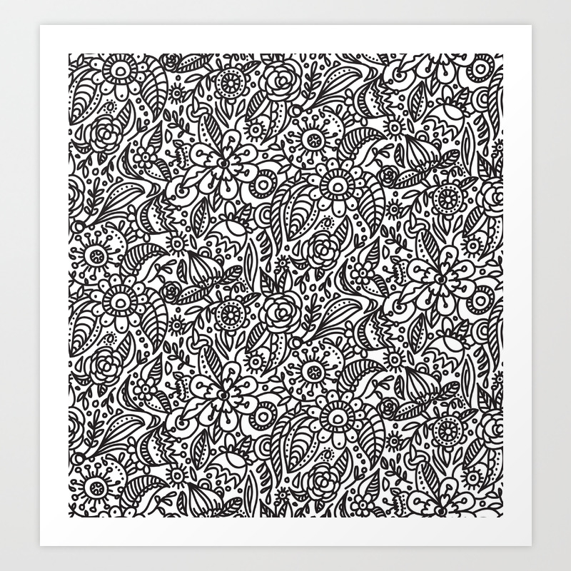 Black And White Floral Pattern Abstract Flowers Modern Art Sketch Botanical Illustration Art Print By Remioniart Society6
