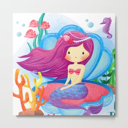 colorful mermaid Metal Print | Graphicdesign, Babyshower, Mermaidduvet, Girls, Ocean, Pattern, Watercolor, Mermaidgirl, Girly, Oceanlife 