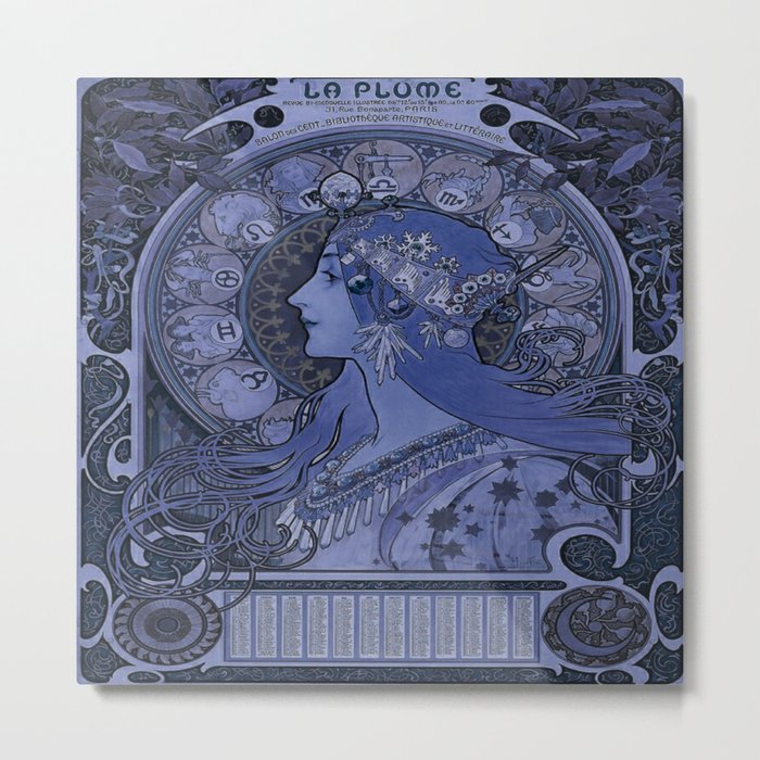 Alphonse Mucha zodiac,blue Metal Print