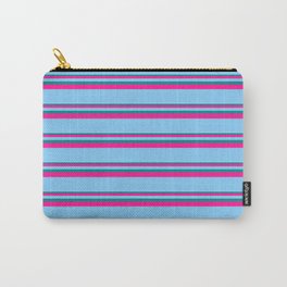 [ Thumbnail: Dark Cyan, Deep Pink, and Light Sky Blue Colored Lined Pattern Carry-All Pouch ]