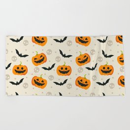 Halloween Flat Design Pattern Beach Towel