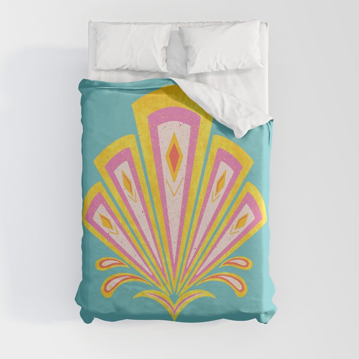 Yellow and turquoise Art Deco motif Duvet Cover