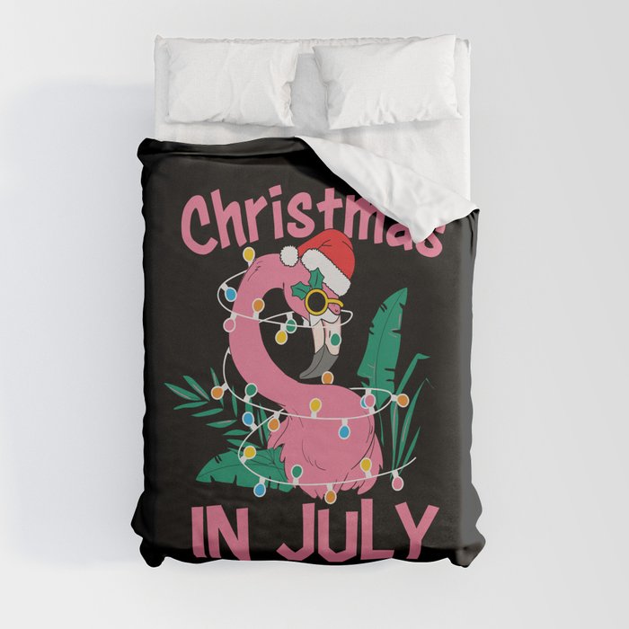 Christmas In July Flamingo Duvet Cover