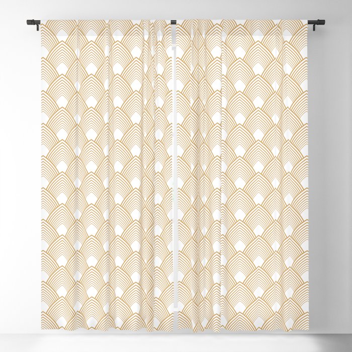 Gold and White Art Deco Pattern Blackout Curtain