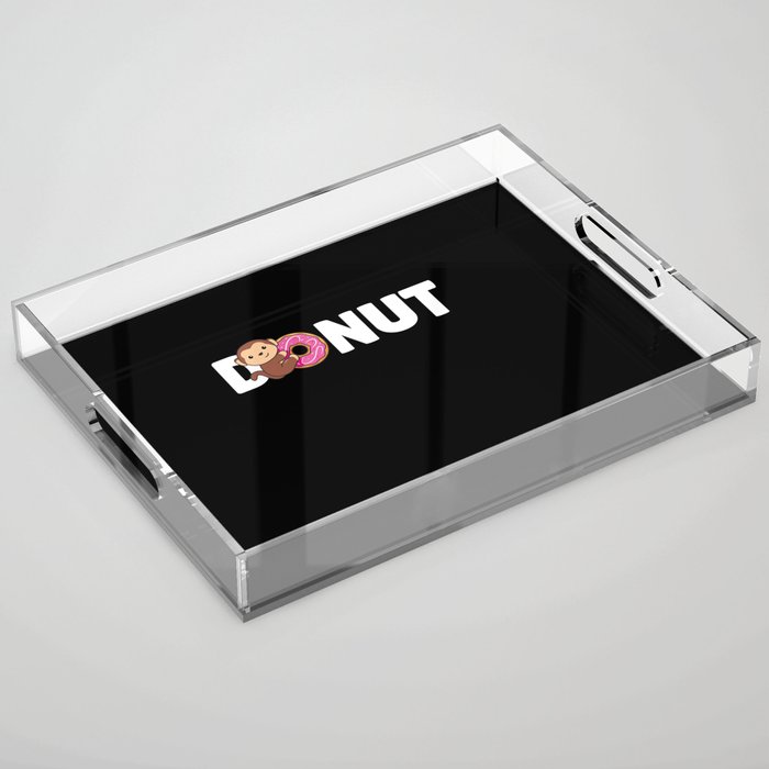 Cute Monkey Funny Animals With Donut Pink Donuts Acrylic Tray