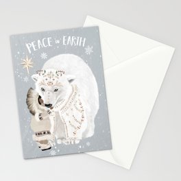 Folk polar bear Christmas card  Stationery Card