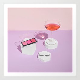 Pastel pink drink and make-up palette Art Print