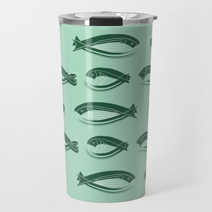 Swimming Fishes Pattern Mint Green Background Travel Mug