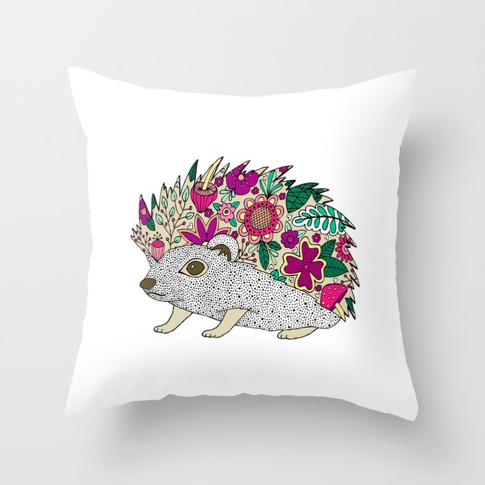 Woodland Hedgehog Illustration Throw Pillow