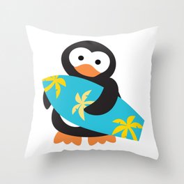 Surfing penguin Throw Pillow