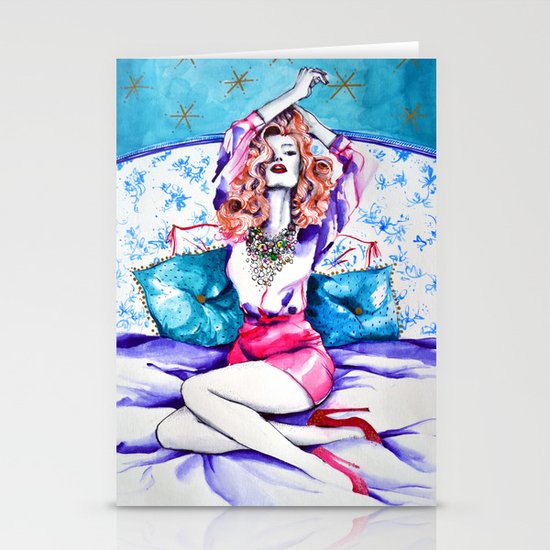 Red in bed Stationery Cards
