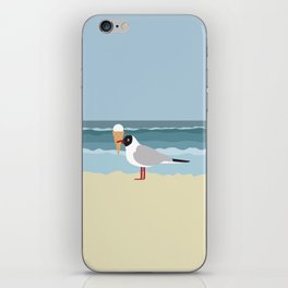 Cute seagull with ice cream by the sea iPhone Skin