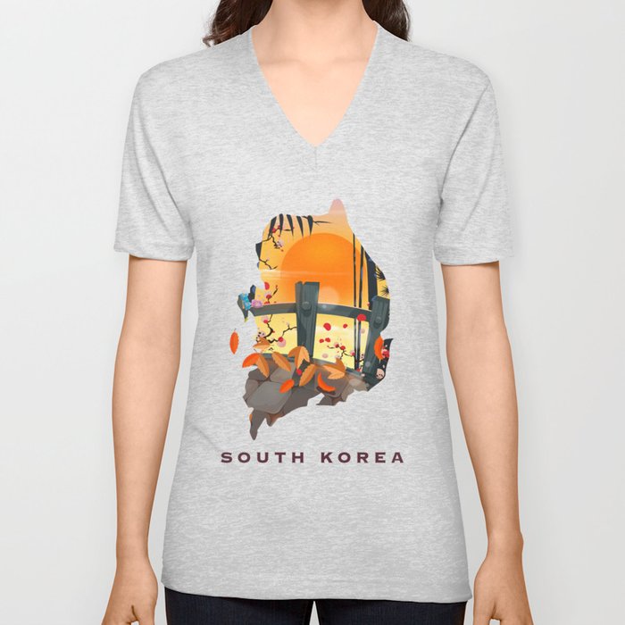 South Korea Map V Neck T Shirt