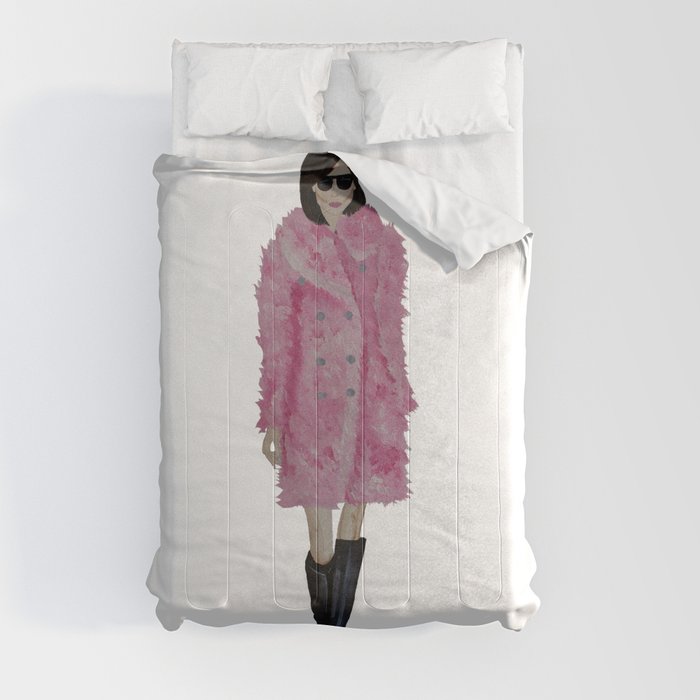 Fashion Illustration 'Kati' pink fluffy coat Comforter