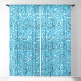 Black and White Paisley Pattern on Turquoise Background Sheer Curtain