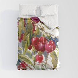 Cherries on Tree, cheery kitchen artwork fruits, fruit art Comforter