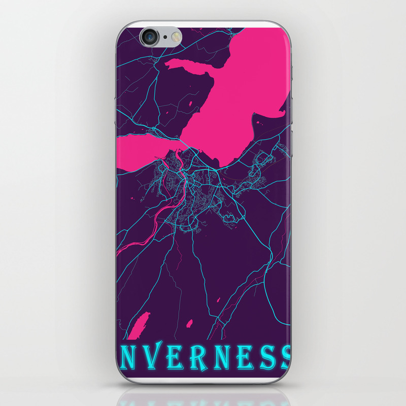 Inverness Neon City Map, Inverness Minimalist City Art Print iPhone Skin by Tien | Society6