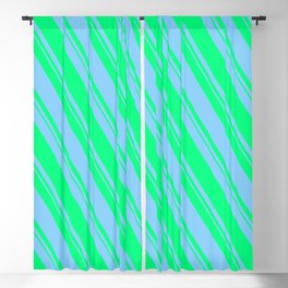 [ Thumbnail: Light Sky Blue and Green Colored Pattern of Stripes Blackout Curtain ]