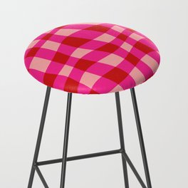 Warped Checkered Gingham Pattern (pink/red) Bar Stool