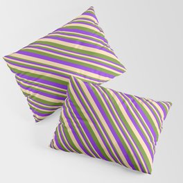 [ Thumbnail: Purple, Tan, and Green Colored Lines Pattern Pillow Sham ]
