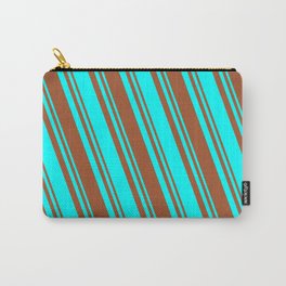 [ Thumbnail: Sienna & Cyan Colored Striped/Lined Pattern Carry-All Pouch ]