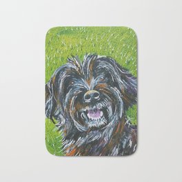 Raffles Bath Mat | Fluffydog, Petcommission, Blackdog, Dog, Acrylic, Painting, Colour, Petportrait, Colourful, Scruffydog 