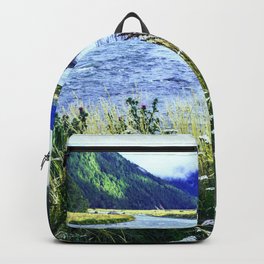 As a River Serpentines Through the Mountains Backpack | Flowingriver, Riverphoto, Meditationphoto, Mindfulnessphoto, Scenicphoto, Naturephoto, Peacefulphoto, Mountainriver, Naturemountains, Mountainscene 