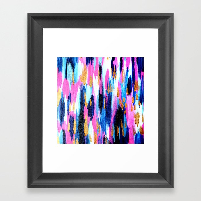Spring Golden - Pink and Navy Abstract Framed Art Print