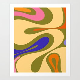Mellow Flow Retro 60s 70s Abstract Pattern Olive Yellow Blue Orange Pink Art Print