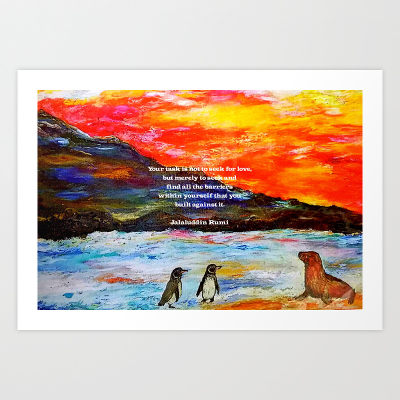 Inspirational Finding Your Love Quote With Penguins Painting Art