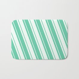 [ Thumbnail: Mint Cream and Aquamarine Colored Lines Pattern Bath Mat ]