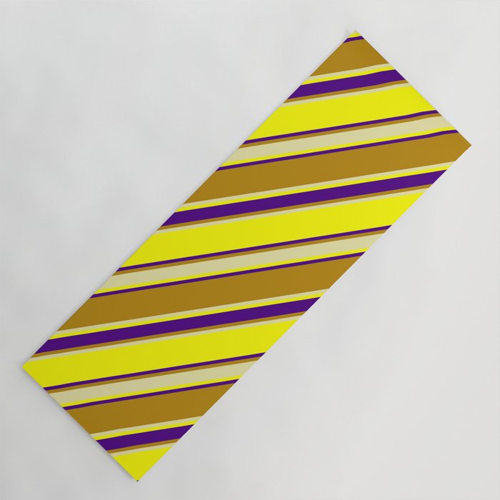 Yellow, Indigo, Dark Goldenrod, and Pale Goldenrod Colored Stripes/Lines Pattern Yoga Mat
