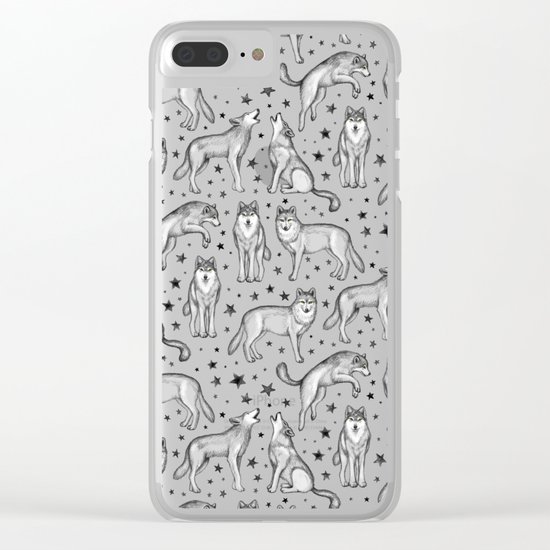 Wolves and Stars on White Clear iPhone Case