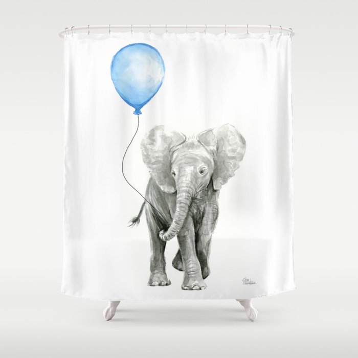 Baby Animal Elephant Watercolor Blue Balloon Baby Boy Nursery Room