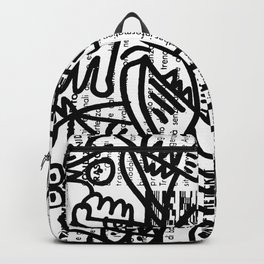 Black and White Street Art Creatures on Italian Train Ticket Backpack
