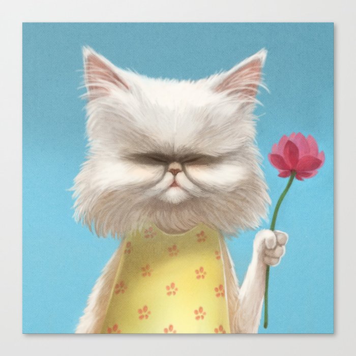 A Cat Holding A Flower Canvas Print By Semoonyi Society6