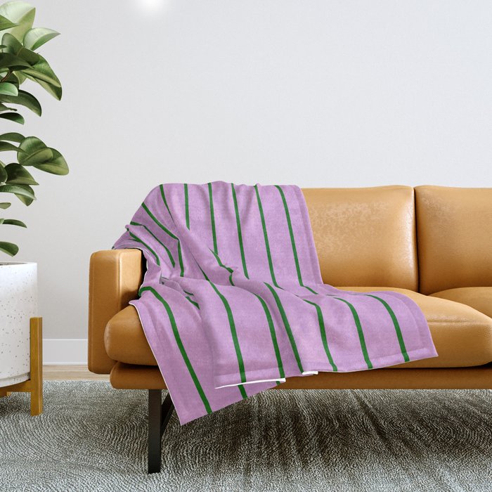 Dark Green & Plum Colored Striped/Lined Pattern Throw Blanket