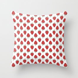 White and Red Cottagecore Strawberry Pattern Throw Pillow
