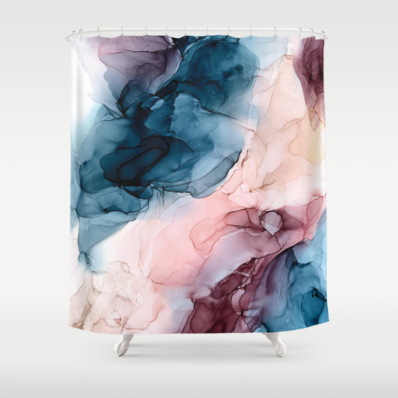 Pastel Plum Deep Blue Blush And Gold Abstract Painting Shower