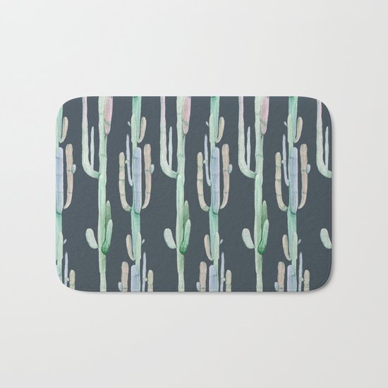 Cactus Stack on Navy Bath Mat