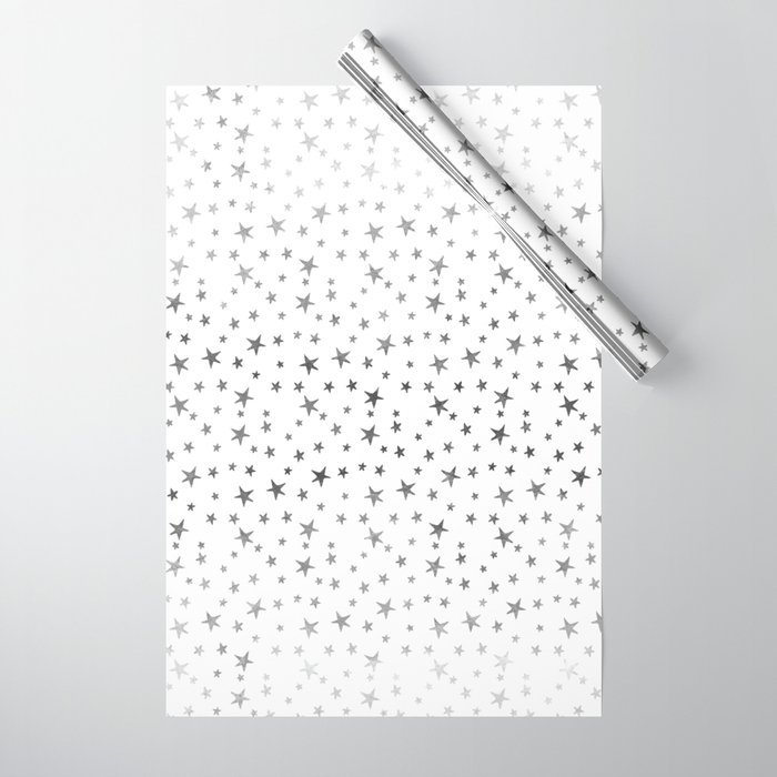 Mini Stars - Silver on White Wrapping Paper by Fancy as Hell