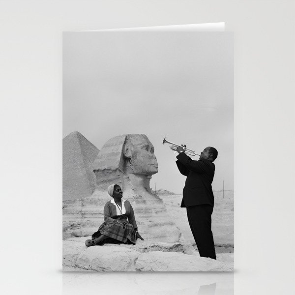 Louis Armstrong at the Spinx and Egyptian Pyrimids Vintage black and white photography / photographs Stationery Cards