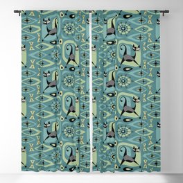 Mid Century Cat Abstract - Blue Blackout Curtain