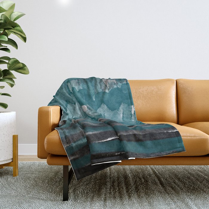 The Meeting Place - Contemporary Abstract in Green and Black 1 Throw Blanket
