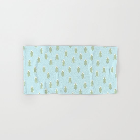 Merry christmas- With snow covered x-mas trees pattern on aqua backround Hand & Bath Towel