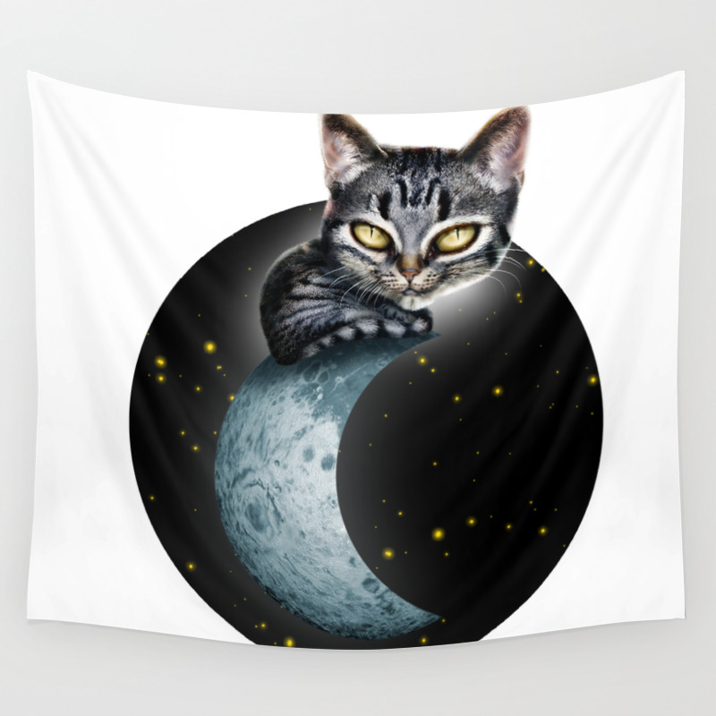 Cat On The Moon Wall Tapestry By Kikoalcazar Society6