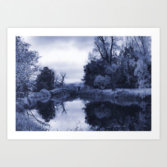 Chinese Bridge at Wrest Park in Blue Art Print